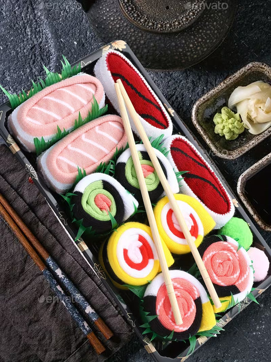 5 Pairs of Cute Outdoor Sushi Gift Box Mid-Calf Socks