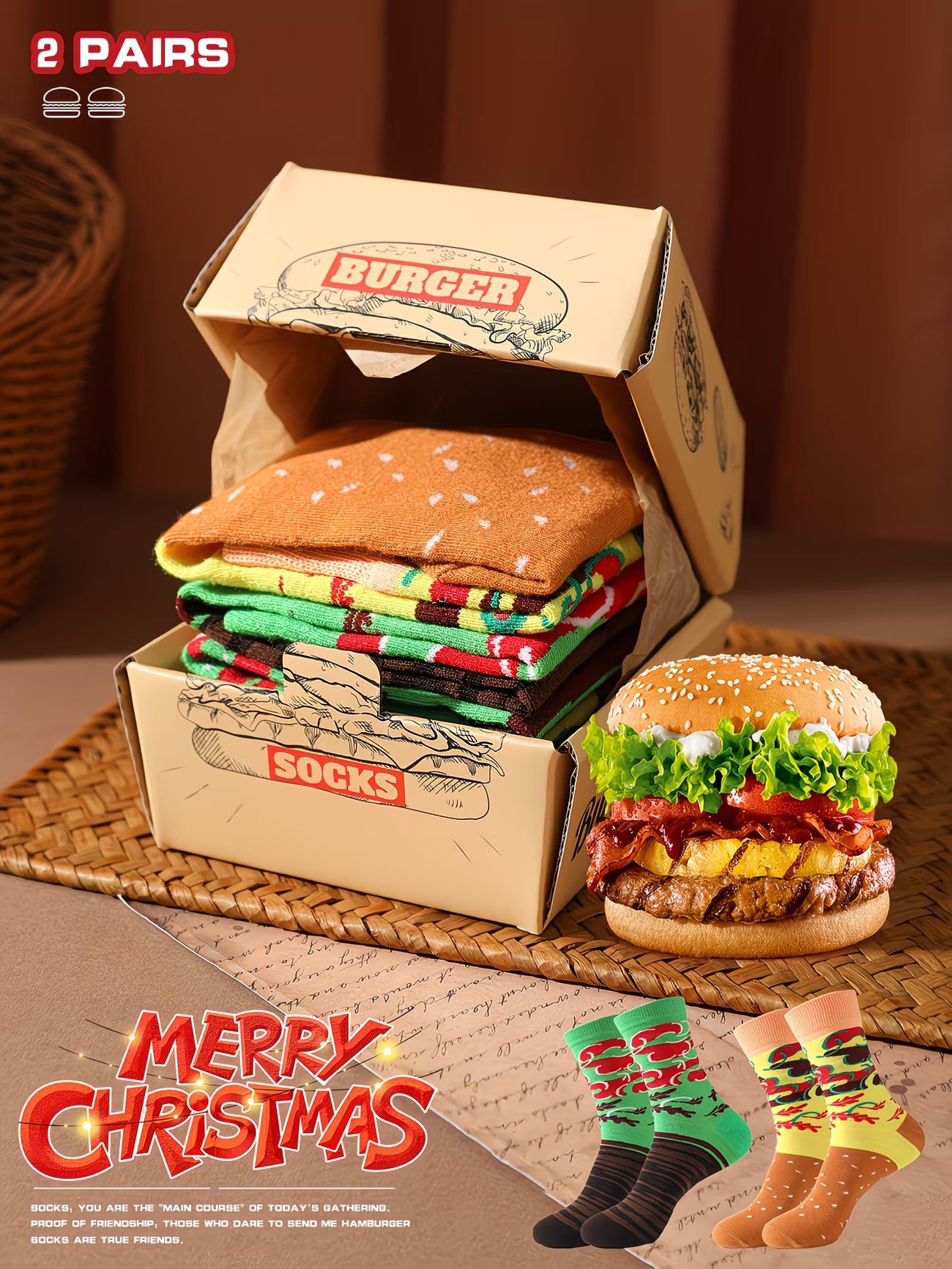 2 Pairs Hamburger Socks