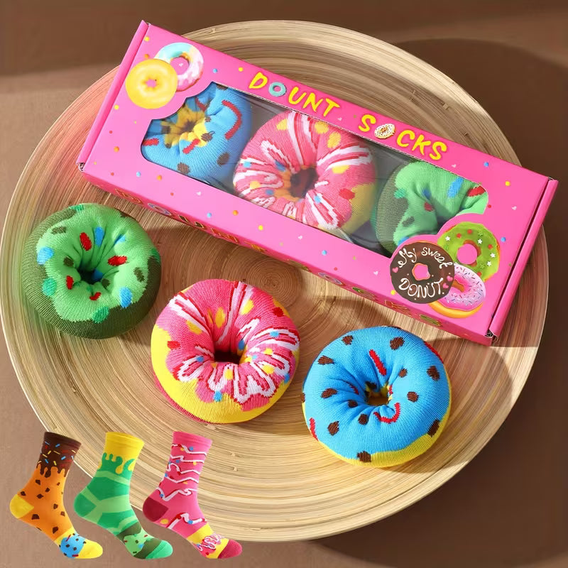3 Pairs of Novelty And Fun Donut Socks
