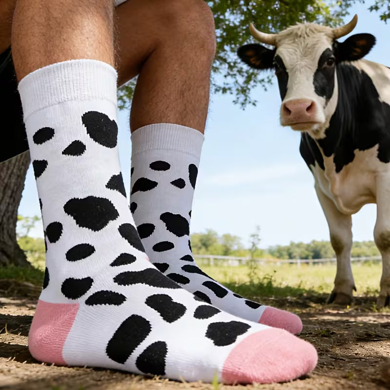 One Pair of Socks, Black and White Cow Print