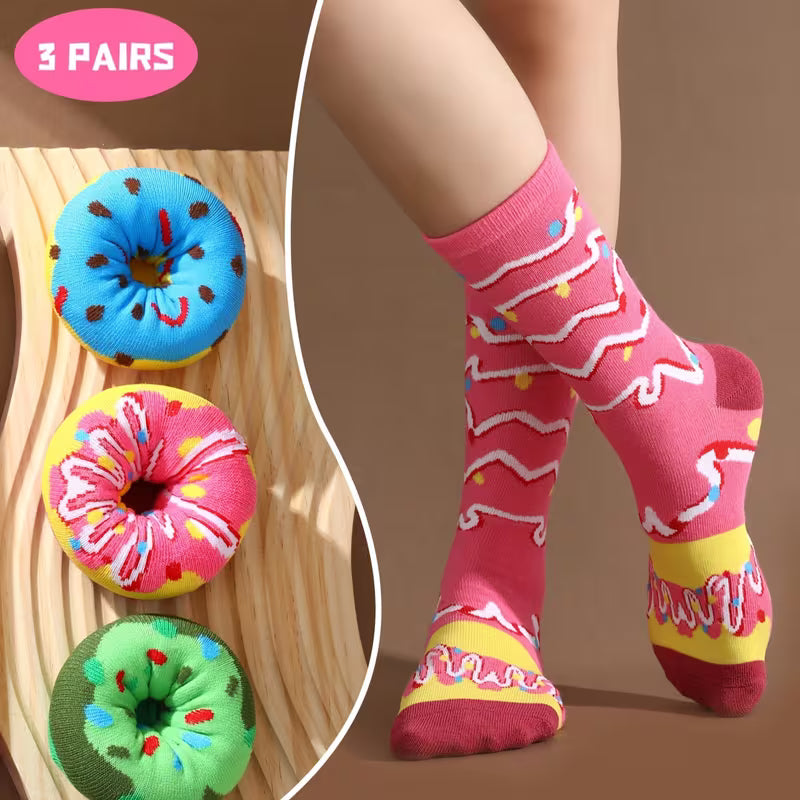 3 Pairs of Novelty And Fun Donut Socks